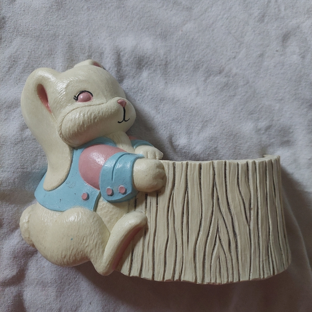 Vintage Whimsical Cream and Blue Rabbit Decor